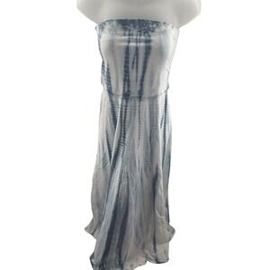 Polo Ralph Lauren Blue White Tie Dye Strapless Maxi Dress Small Cotton NEW